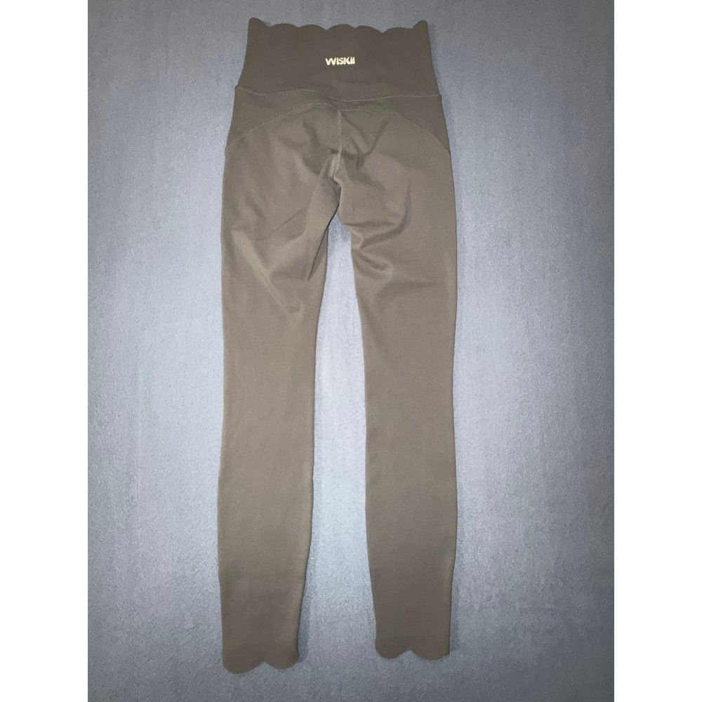 WISKII 7/8 High Waist Energy Leggings Womens Small Taupe Scalloped WS205